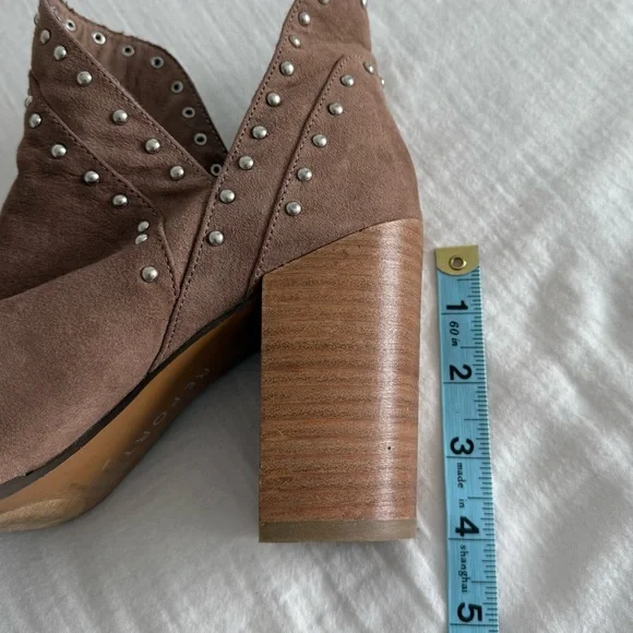 Y2K Report Brown Faux Suede & Studded Peep Toe High Heel Booties - Picture 7 of 7